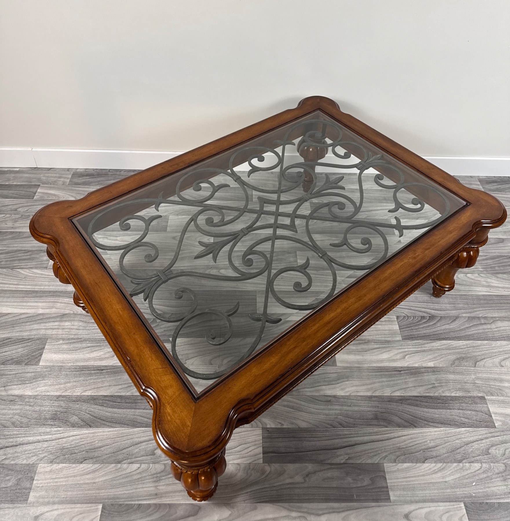 Ethan Allen Tuscany Devereaux Glass & Iron Coffee Table